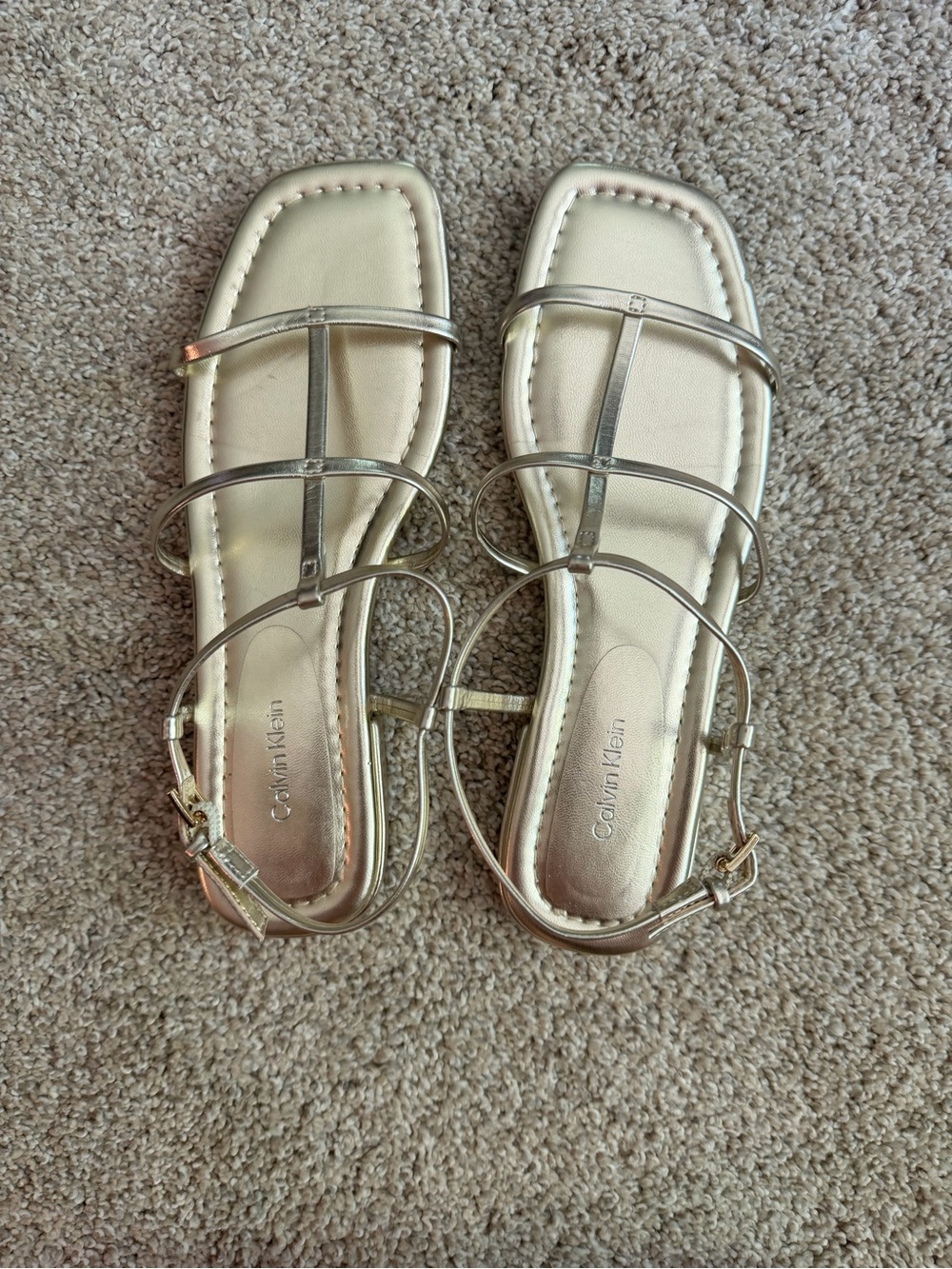 Calvin Klein Metallic Gold Strappy Square-Toe Sandals